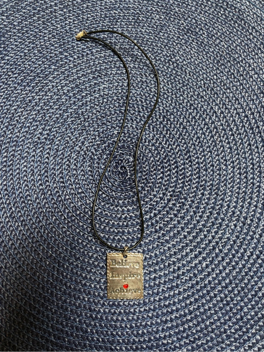 Vintage Metal 'Believe, Inspire, Achieve' Pendant Necklace in Black Cord